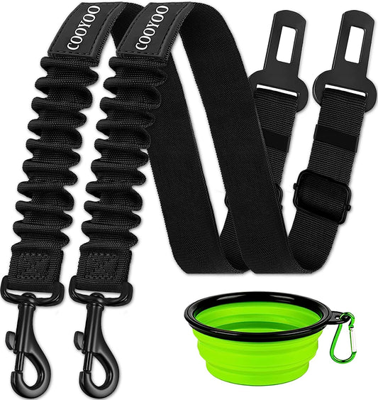Adjustable Retractable Dog Car Harness and Seat Belt Set - Heavy Duty Nylon Pet Safety Restraints